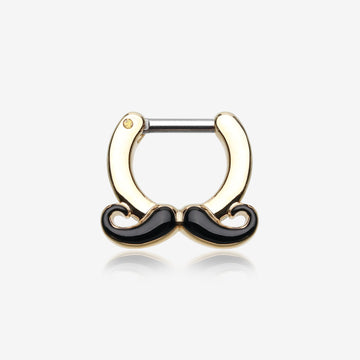 Golden Classic Mustache Septum Clicker-Black
